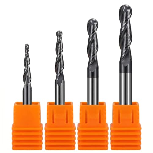 Tapered Ball Nose End Mill 1/8" HRC55 AlTiN, 4 Pack