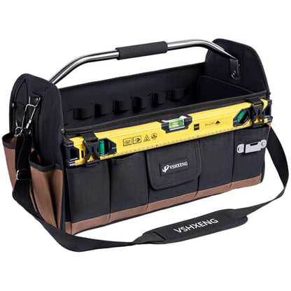 20 Inch Tool Bag, Foldable 19 Pockets Tool Tote Bags with Tool Organizer with Adjustable Shoulder Strap, Easy Carry and Easy Tool Access Open Top Tool Bag - size: 20IN