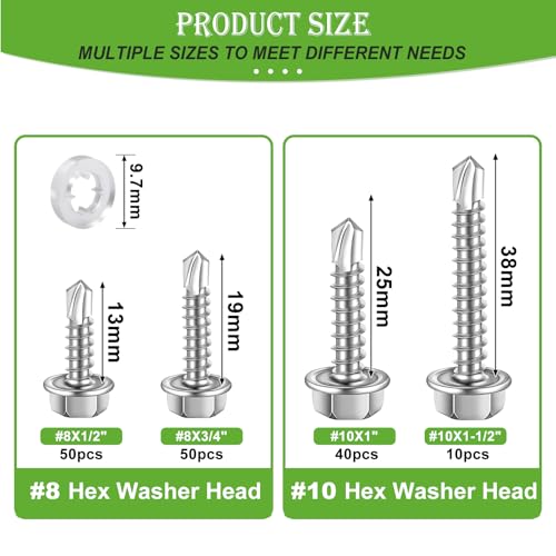 mxuteuk 300PCS #8#10 Self Tapping Screws for Metal,410 Stainless Steel - size: SV 300PCS #8 #10 Kit