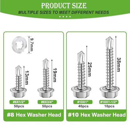 mxuteuk 300PCS #8#10 Self Tapping Screws for Metal,410 Stainless Steel - size: SV 300PCS #8 #10 Kit