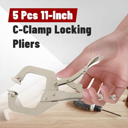 findmall 11 Inch Locking C-Clamp 5Pack Locking Pliers Adjustable Welding Clamps Vise W/Regular Tip and Swivel Pad for Shop Home Farm and Automotive - size: 11 in