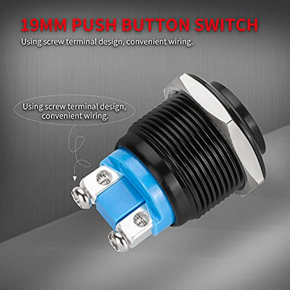 DaierTek 12V 19mm Momentary Horn Push Button Switch Black Metal Waterproof Round Starter Power Switch for RV Truck Boat Marine - 2pcs (Pack of 2) - size: 19mm (Pack of 2)