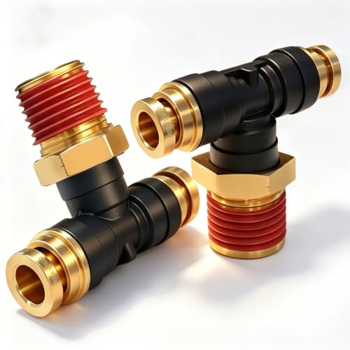 DOT Air Brake Line Tee Fittings, Quick Push to Connect Air Hose Fitting - size: 1/2" OD & 1/2" NPT