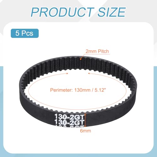MECCANIXITY 5Pcs 130mm GT-2 Timing Belt 6mm Width 2mm Pitch Closed Loop - size: 130mm