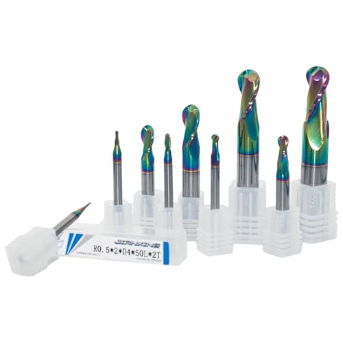 1mm-12mm R0.5-R6 2-Flute Carbide Ball Nose End Mill Set, 9-Pack - size: 1mm-12mm