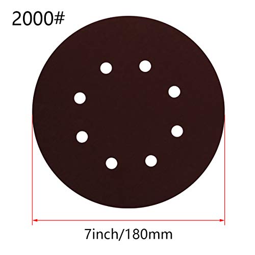 Utoolmart 10pcs 7 Inch 8 Hole Hook and Loop Sanding Disc 2000Grit Flocking Sandpaper for Random Orbit Sander - size: 2000 Grit