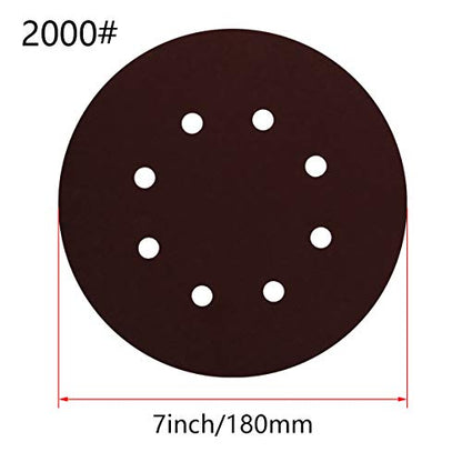 Utoolmart 10pcs 7 Inch 8 Hole Hook and Loop Sanding Disc 2000Grit Flocking Sandpaper for Random Orbit Sander - size: 2000 Grit