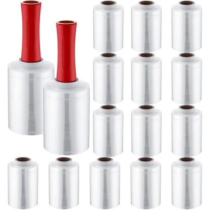 Jutom 16 Pcs Mini Stretch Film Industrial Shrink Wrap Roll Plastic Film for Moving 2 Handles 5" x 1000 ft Pallet Wrap Packaging Self Adhering Shipping for Moving Furniture Packing (Clear,Red) - color: Clear, Red