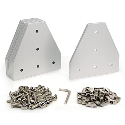 4040 Corner Bracket Plate T Shape 5 Hole 90 Degree Outside Joining Plate with M6x16mm Screws and T-Nuts for 40 x 40mm Series Aluminum Extrusion Profile, 8pcs/Pack (Silver-4040 T Shape) - style: Silver-4040 T Shape