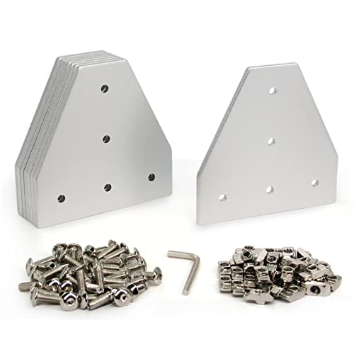 4040 Corner Bracket Plate T Shape 5 Hole 90 Degree Outside Joining Plate with M6x16mm Screws and T-Nuts for 40 x 40mm Series Aluminum Extrusion Profile, 8pcs/Pack (Silver-4040 T Shape) - style: Silver-4040 T Shape