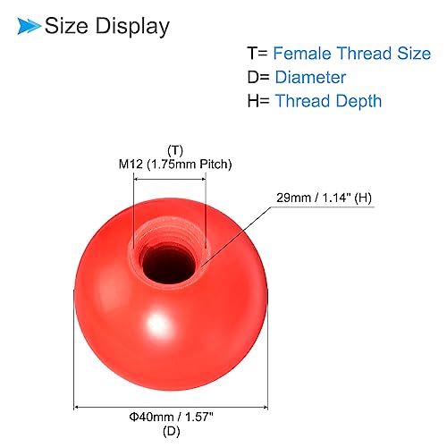 Thermoset Ball Knobs, M12 Female Thread 40mm Diameter, Plastic Metric Hand Screw Grip Red - (Applications: for Lathe Machinery Lever Handle), 2-Pieces - color: Red, size: M12 x 40mm