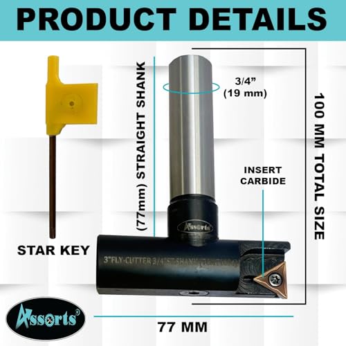 New Balanced Design 3″ Indexable Fly Cutter with 3/4″ Straight Shank, Single Insert Face Milling Cutter, TCMT1604 Insert, Torx Screw & Star Key Included - size: 3" Fly Cutter 3/4" Staight Shank
