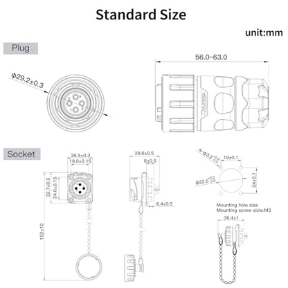 CNLINKO YM-20 Reverse Mount Connector IP68 Waterproof Female Plug Male Socket for Industrial Use(4-Pin) - size: 4-Pin, style: Female Plug/Male Socket