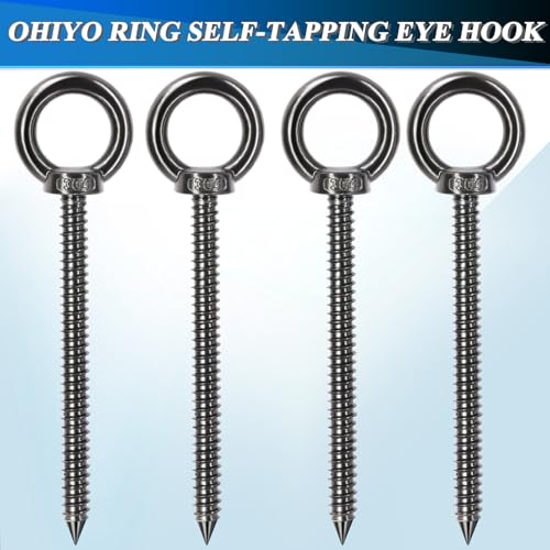 OHIYO 6.3 Inch Heavy Duty Eye Hooks M10 Self Tapping Eyelet Screw Load Capacity 850 LBS Heavy Duty Screw in Eye Hooks for Hammock Stand, Swing Chair, Yoga, Heavy Indoor & Outdoor Uses (Black) - color: Black - Eye Hook