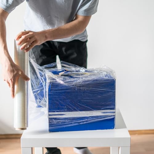 PSBM Stretch Wrap, 128 Rolls 12 Inch x 1500 Feet 90 Gauge Heavy Duty up to 800% Ultimate Stretch Clear Plastic Wrap Industrial Strength Shrink Film for Moving, Packing & Shipping - size: 128 Pack, style: 90 Gauge