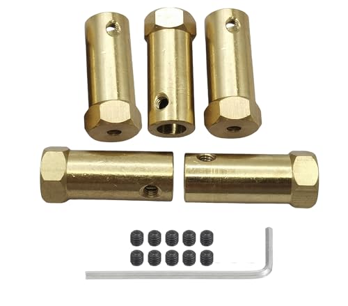 5Pcs 7mm Bore Brass Couplers, Hexagon Motor Shaft Coupling Flexible Connector with Screws and Wrench for Robotics and R/C Car Wheels Tires Shaft Motor - size: 7mm