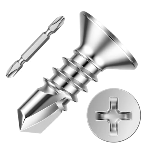 Mellewell #10 x 1/2" Flat Head Sheet Metal Screws, 100 PCS - color: Silver, size: #10 x 1/2"