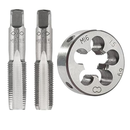 M16 x 1.5 Tap and Die Set, Metric Tap and Round Die Right Hand Fits for Screw Bolt Thread Repair and Tapping DIY Tool - size: M16-1.5mm