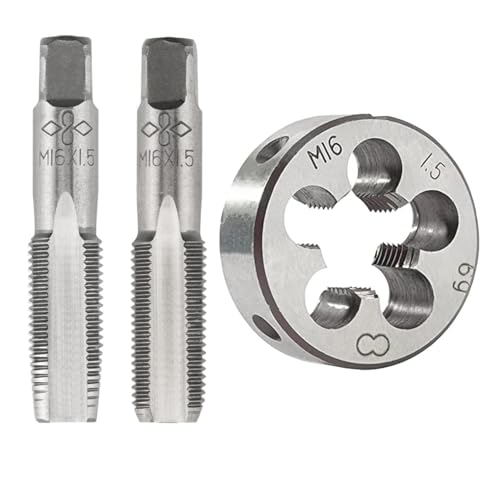 M16 x 1.5 Tap and Die Set, Metric Tap and Round Die Right Hand Fits for Screw Bolt Thread Repair and Tapping DIY Tool - size: M16-1.5mm
