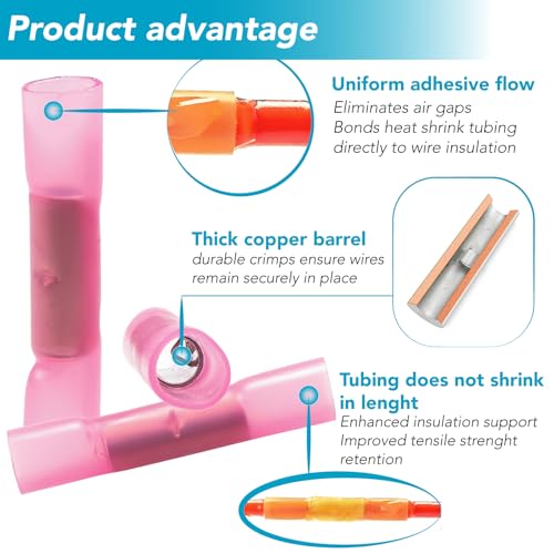 10 Pack 8 AWG Heat Shrink Butt Connectors - Waterproof Electrical Wire Terminals, Marine & Automotive Crimp Connectors, Insulated Splice Kit with Adhesive Lining