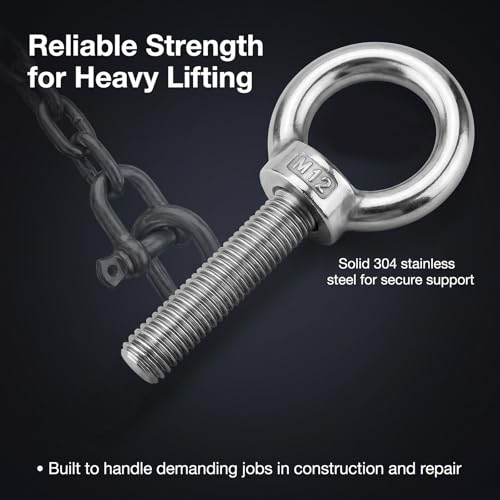 2 Pcs M12 Stainless Steel Eye Bolts with Nuts, 1/2" x 2.76" M12 x 70mm - size: M12x70mm (1/2"x2.76")