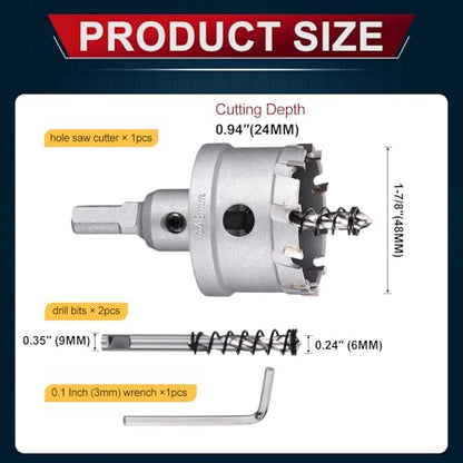 Tungsten Carbide Tipped Hole Saw 1-7/8 Inch 48mm Hole Cutter - size: 1-7/8 Inch (48mm)