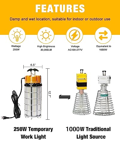LED Temporary Work Light 250W 30000LM 5000K Construction Lights - size: 250W with 10FT Cord
