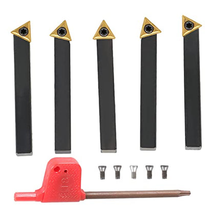1/4" Shank 5Pcs Indexable Lathe Turning Tool Holder Set, CNC Carbide Metal Lathe Tools Fit for Finishing Operations Turning Inner Holes, Reaming, Boring, etc - size: 5Pcs 1/4"