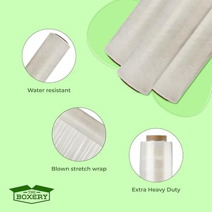 The Boxery 18" x 1500' Stretch Wrap – 90 Gauge Clear Blown Film – 4 Rolls (6000ft Total) – Extra Heavy-Duty Pallet Wrap for Maximum Load Stability