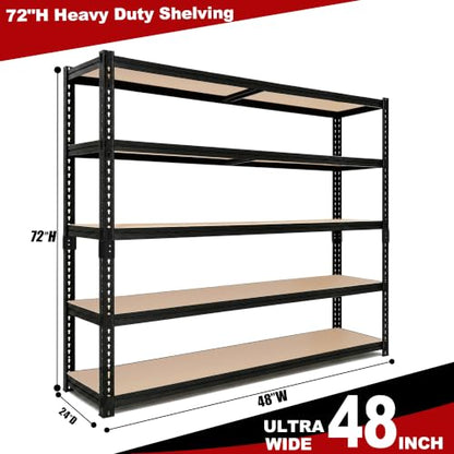 48" W Garage Shelving Heavy Duty, 5-Tier Adjustable Metal Storage Shelves - size: 72"H × 48"W × 24"D