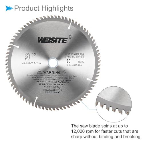 Circular Saw Blade, 9" Outer Dia 80 Teeth 3/4" Arbor, Wood Tungsten Carbide Tipped () Slitting Saw - (Applications: for Wood Cutting) - size: 230mm x 80T