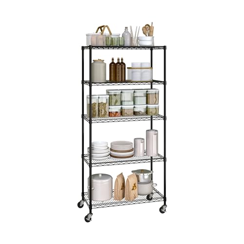 5-Tier NSF-Certified Steel Wire Shelving, 36"W x 14"D x 75.5"H, Black - color: Black, size: 5-Tier Shelving, 36" W x 14" D