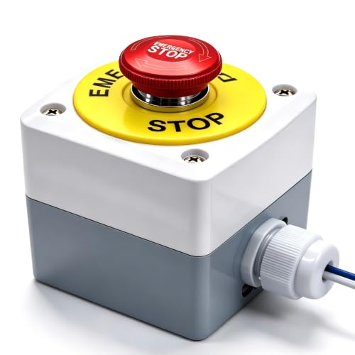mxuteuk 22mm Waterproof Emergency Stop Push Button Switch Stainless Steel Metal estop Button IP65 12-220V 3A 1NO 1NC Switch Station Box MXU-DT-SH - color: Red/MXU-DT-CT-BOX, size: 1NC 1NO