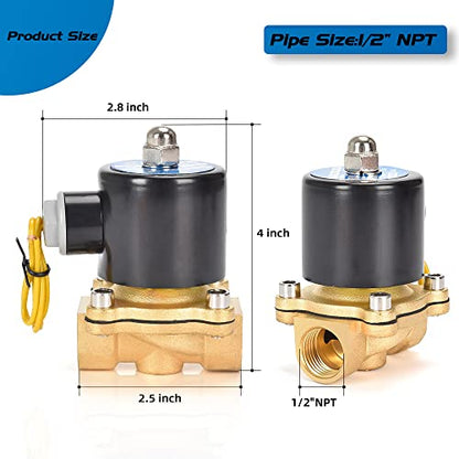 Brass Electric Solenoid Valve 12V 1/2"（inch） Pneumatic Air Valve Normally Colsed for Water Air Gas Fuel Oil - size: 1/2"-12V