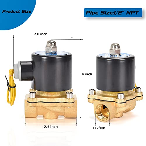 Brass Electric Solenoid Valve 12V 1/2"（inch） Pneumatic Air Valve Normally Colsed for Water Air Gas Fuel Oil - size: 1/2"-12V
