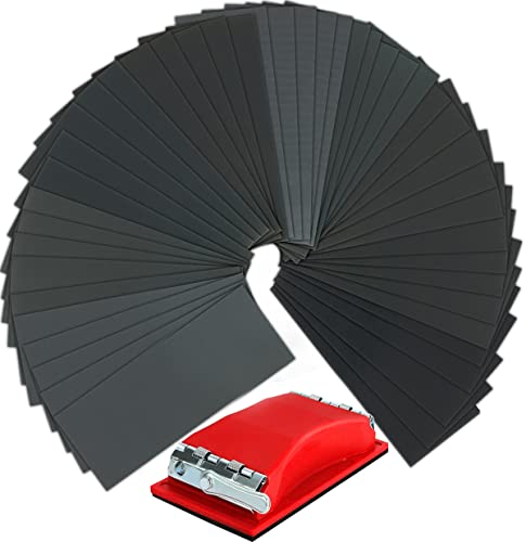 VERONES 90 Pcs 400 to 3000 Grit Wet Dry Sandpaper with Handle - color: Red