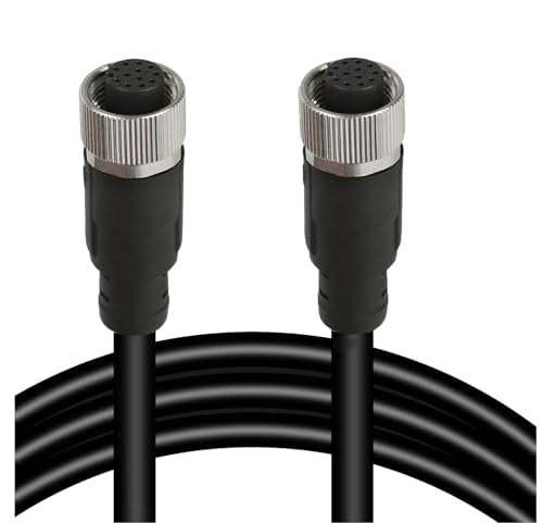 M12 12-Pin Double Female Connector Cable – Industrial Waterproof Sensor Extension Wire, A-Coded Safe Signal Cord for Automation, Robotics, Machinery - size: 1m, style: 12pin Double Female