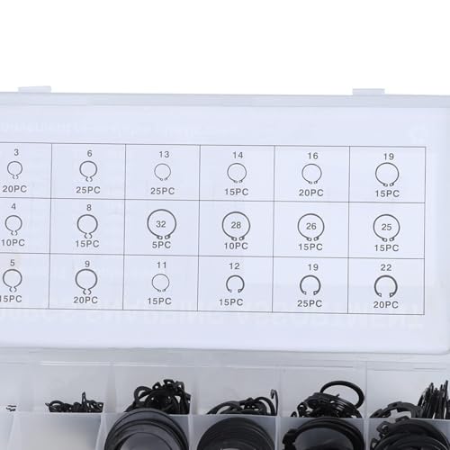 300Pcs Snap Ring Set, 2-32mm/0.08-1.26in E Clip Circlip Kit External Retaining Ring Assortment Set with Plastic Storage Case Metal Auto Parts Repair for Bearings Gears Pulleys
