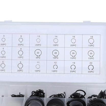 300Pcs Snap Ring Set, 2-32mm/0.08-1.26in E Clip Circlip Kit External Retaining Ring Assortment Set with Plastic Storage Case Metal Auto Parts Repair for Bearings Gears Pulleys