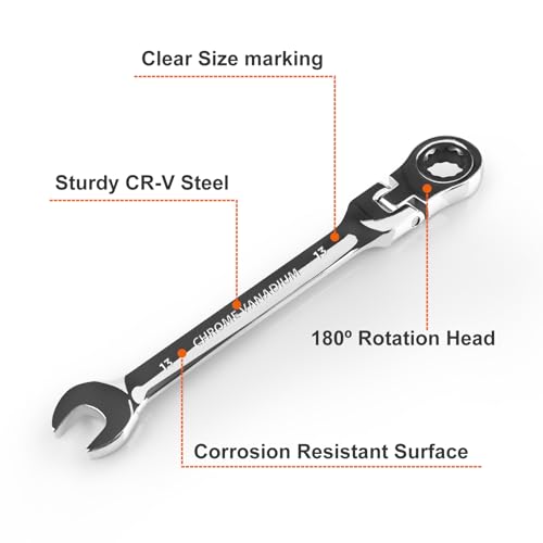 Egofine 13mm Ratchet Wrench Flex Head, Ratcheting Combination Wrench Metric, Industrial Grade Gear Spanner with 12 Point Box End, 72-Teeth Ratchet, Chrome Vanadium Steel - style: 13mm