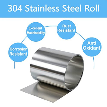 Stainless Steel Shim Stock, 304 Stainless Steel Shim Stock Roll, Full Hard Temper, 50" Long x 6" Wide x 0.004" Thick - size: 50" Long x 6" Wide x 0.004"