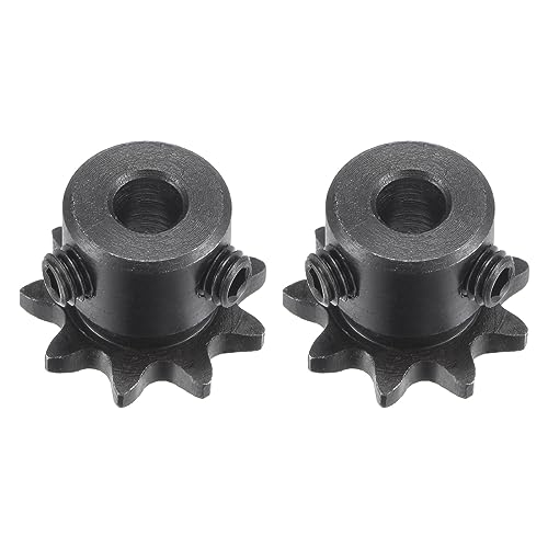 uxcell #25 Chain Roller Sprocket, 6mm Bore 1/4" Pitch 9 Tooth Single Strand Chain Sprocket, C45 Carbon Steel 25 Roller Chain Sprocket with Set Screws for ISO 04C Chain, 2Pcs - size: 21mmx6mm