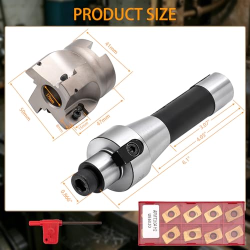 R8 Shank FMB22 with 400R 50MM End Milling Shell Cutter and 10Pcs APMT1604 Carbide Inserts,7/16-20UNF Face Mill Arbor