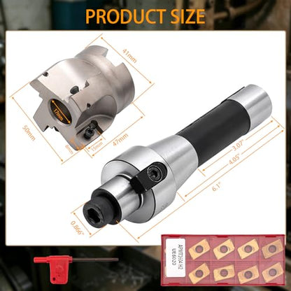 R8 Shank FMB22 with 400R 50MM End Milling Shell Cutter and 10Pcs APMT1604 Carbide Inserts,7/16-20UNF Face Mill Arbor