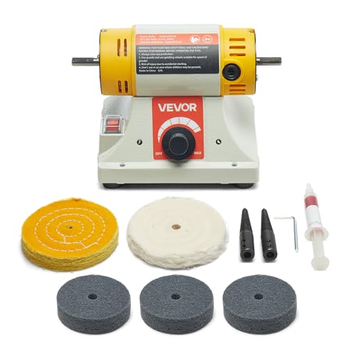 VEVOR Bench Buffer Polisher, 1/2HP Polishing and Buffing Machine, 0 to 8000RPM Benchtop Polisher with 2PCS 4" Cotton Wheel, 3PCS 3" Abrasive Fiber Wheels & Polishing Compound for Metal Jewelry Wood - style: 1/2HP-4inch