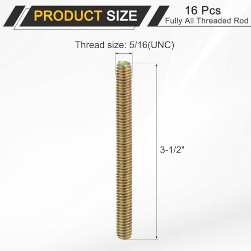 uxcell 16 Pack Fully All Threaded Rod 5/16" Thread, 3-1/2" Length, Thread Screw Threaded Rod Screw Sofa Foot Screw Bolt for Chair Furniture Mounting Assembly Fastening - size: 3-1/2"