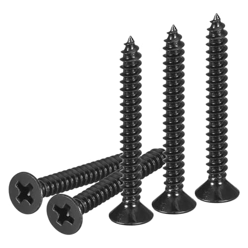 DTGN 100Pcs 6" x1-1/4 Flat Head Wood Screws, Self Tapping Screws Black - color: Black, size: #6x1-1/4"