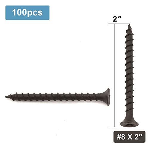 #8 x 2 Inch Wood Screw 100PCS Black Phosphate Coated Stainless Flat Truss Head Fast Self Tapping Drywall Screws by SG TZH - size: #8 x 2"