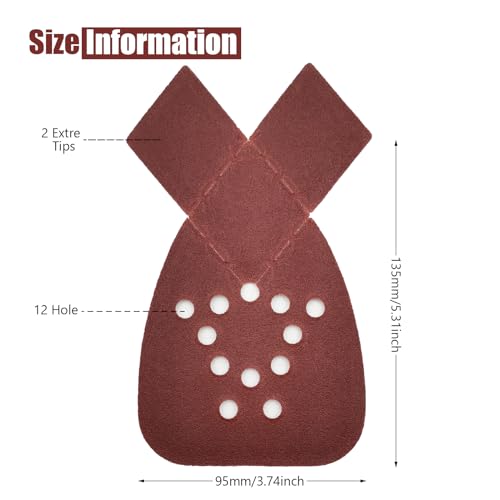 50PCS Mouse Sander Sandpaper with Extra 2 Tips for Replacement Detail Sander Sanding Pads 12 Holes Hook and Loop Black and Decker Mouse Sander Pads - style: 120Grits