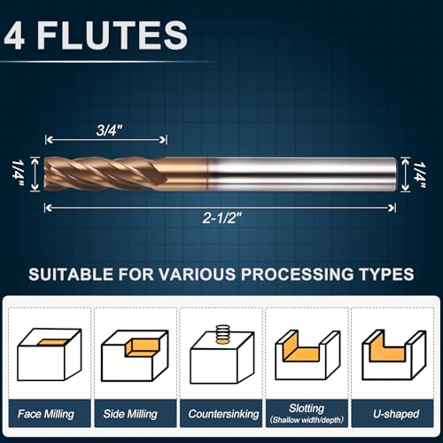 Carbide End Mill 1/4" Dia 3/4" CL 2-1/2" L 1/4" Shank 4 Flute - size: 1/4" Dia - 3/4" CL - 2-1/2" L - 1/4" Shank